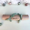 cursiveGoldSageCracker Sample of DIY Personalised Christmas Cracker in sage with name in gold cursive font