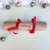 cursiveSilverRedCracker Sample of DIY Personalised Christmas Cracker in red with name in silver cursive font