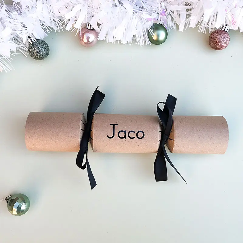 DIY Personalised Christmas Cracker in black with easy-reading font Sample of DIY Personalised Christmas Cracker in black with name in easy-reading font