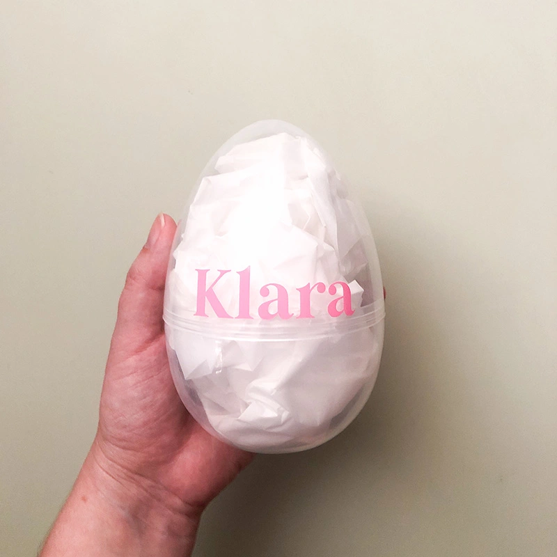Product photo of personalised Jumbo Easter Egg with name in pastel pink